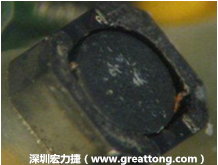 使用銀(Ag)鍍層的電源電感器(Power Inductors)，經(jīng)過推力測試后，零件端點上已經(jīng)看不到任何鍍層的痕跡了，所以其耐推力就比較小。