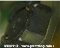 使用銀(Ag)鍍層的電源電感器(Power Inductors)，經(jīng)過推力測試后，零件端點上已經(jīng)看不到任何鍍層的痕跡了，所以其耐推力就比較小。