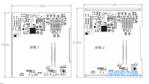 如圖11所示在兩種拼板中PCB單元的邊條位置不同，拼板1中邊條在長邊方向，而拼板2中邊條在短邊方向-深圳宏力捷