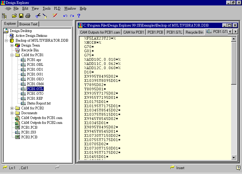 要檢查各Gerber輸出文件，則在瀏覽器中打開CAM Output for PCB1，即可看到一系列Gerber輸出文件。