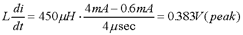 舉例來(lái)說(shuō)，一個(gè)閘在"ON"而載有4mA的電流時(shí)，突然開(kāi)關(guān)切到"OFF"且現(xiàn)在載有0.6mA的電流，假設(shè)開(kāi)關(guān)時(shí)間為4msec，載有450mH的電感信號(hào)的導(dǎo)體，此時(shí)所產(chǎn)生的電壓突波為