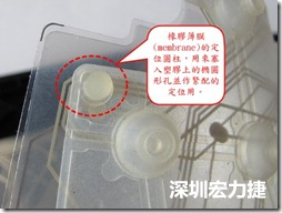 橡膠薄膜(membrane)的定位圓柱，可以用來塞入塑膠上的橢圓形孔洞，最為緊配的定位之用。