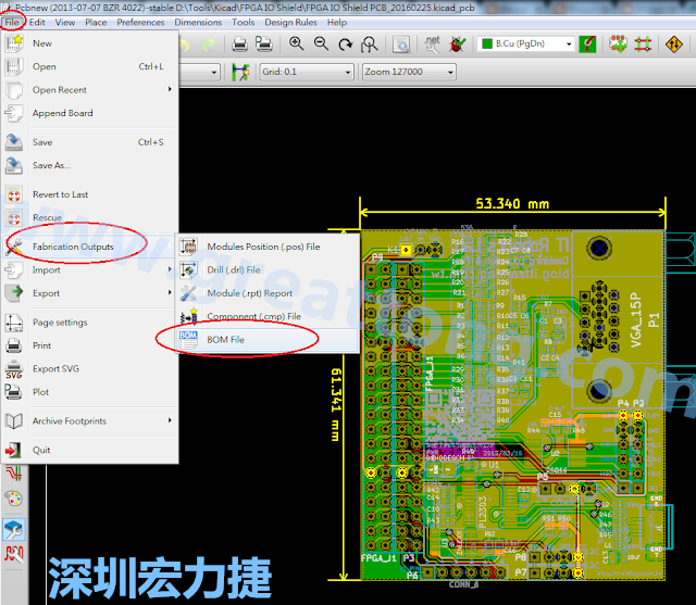 在Kicad的PCB Editor, 點選 File->Fabrication Outputs->BOM File, 即可產(chǎn)生一個 .csv 的Excel 檔案。