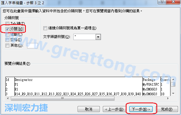 新增一個新的Excel文檔，[資料]匯入[從文字檔]，然后選擇剛產(chǎn)生的BOM (.csv)檔案，并以"分號"作為分隔符號。