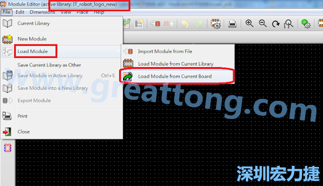 進(jìn)入Module Editor去載入其他Footprint(Module)進(jìn)來， 從目前的Active library (不過要先選取一個(gè)Current library ) 載入Module 或從目前正在編輯的PCB載入Module。