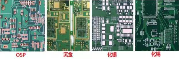 表面工藝分：熱風(fēng)整平，沉金， 化銀， 化錫， OSP 等幾種表面工藝